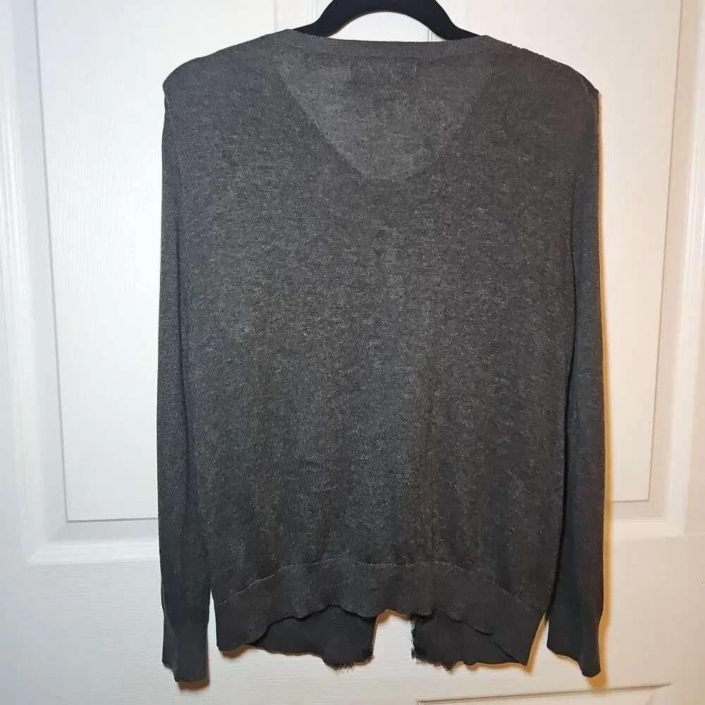 Michael Kors Women's Grey Black Ruffles Cardigan Small Girly, Feminine Career